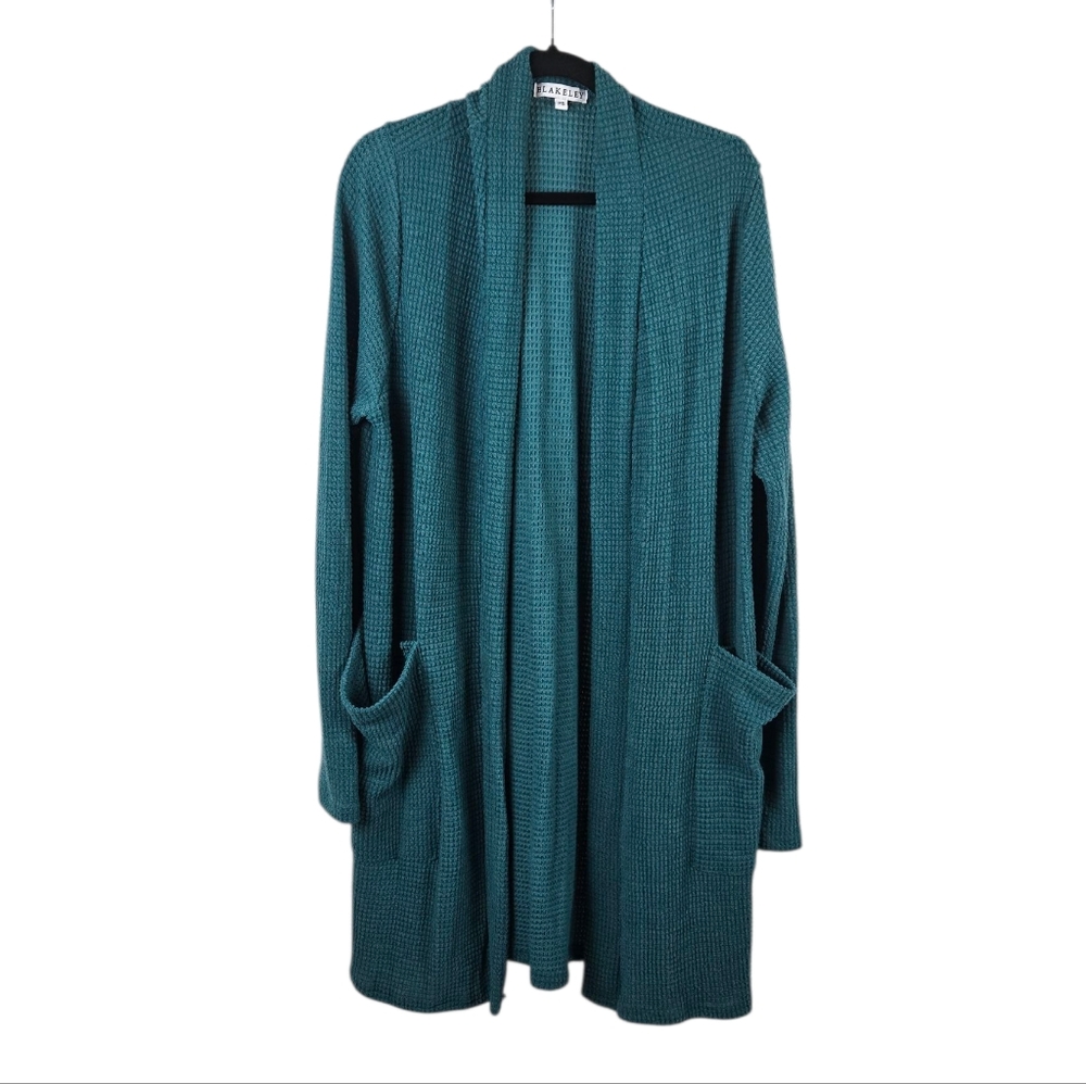 Blakeley Teal Open-Front Waffle Knit Sweater/Cardigan